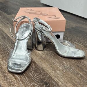 Wild Pair Natalia Silver Block Heel Sandals 6.5 NIB
